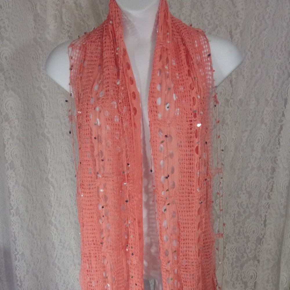 Peach Oblong Scarf with Bling Paillettes NWOT